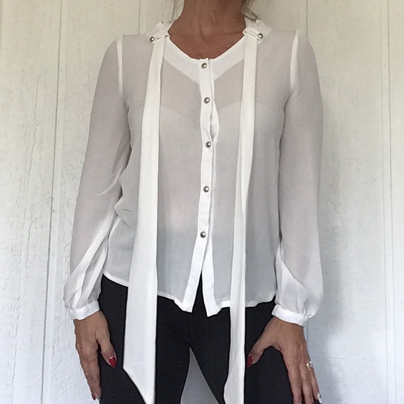159 MA VINTAGE WHITE TIE NECK BLOUSE SMALL - Picture 4 of 10